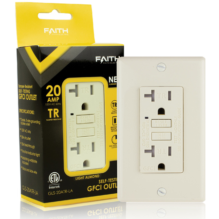 FAITH Self-Test 20A Tamper-Resistant GFCI Outlet Receptacle, Light Almond GLS-20ATR-LA